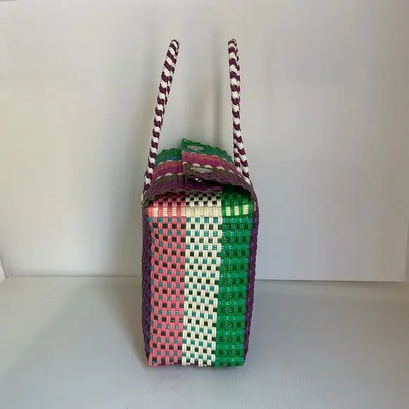 Colorful Handwoven Market & Beach Bag – Recycled Plastic Tote - Picture 3 of 9